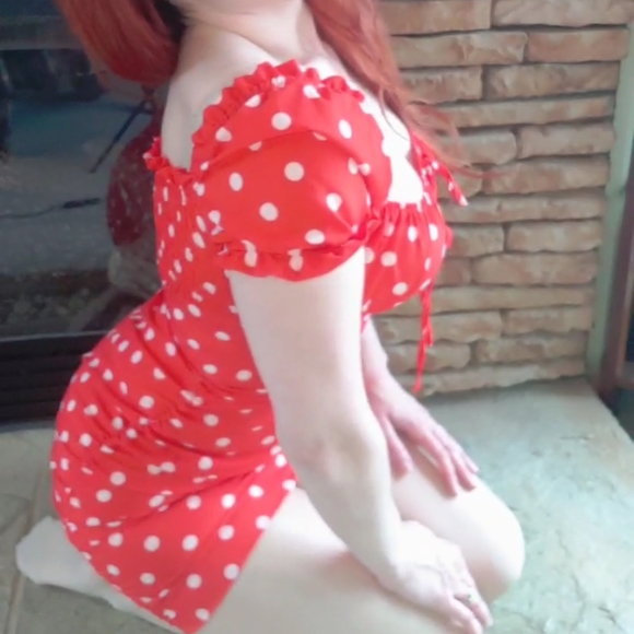 Red and white polka dot pinup style mini dress - Picture 3 of 4